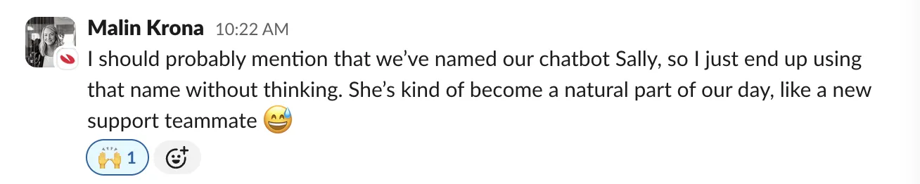 Malin Krona's Slack message