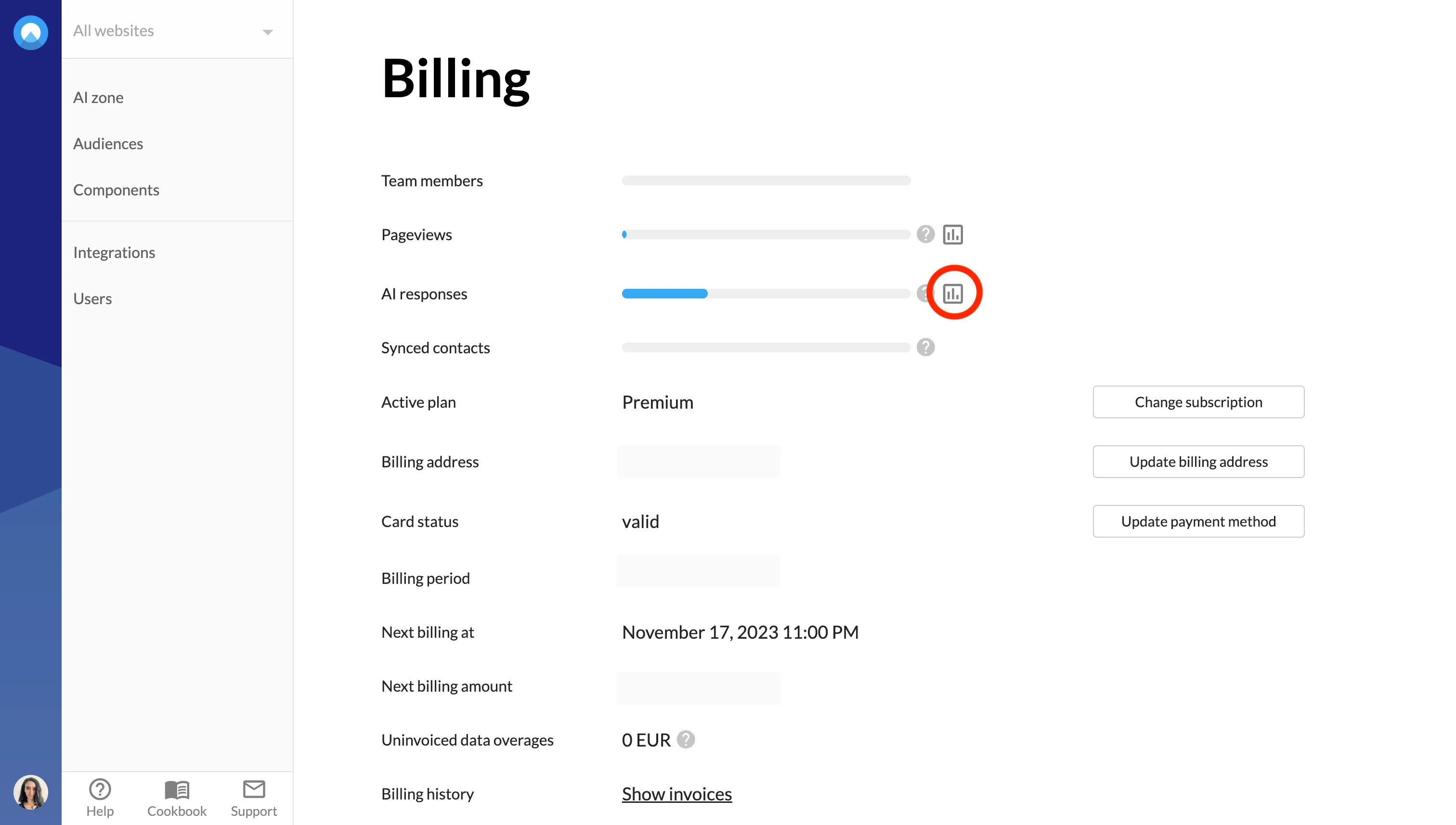 Review AI responses over time in billing