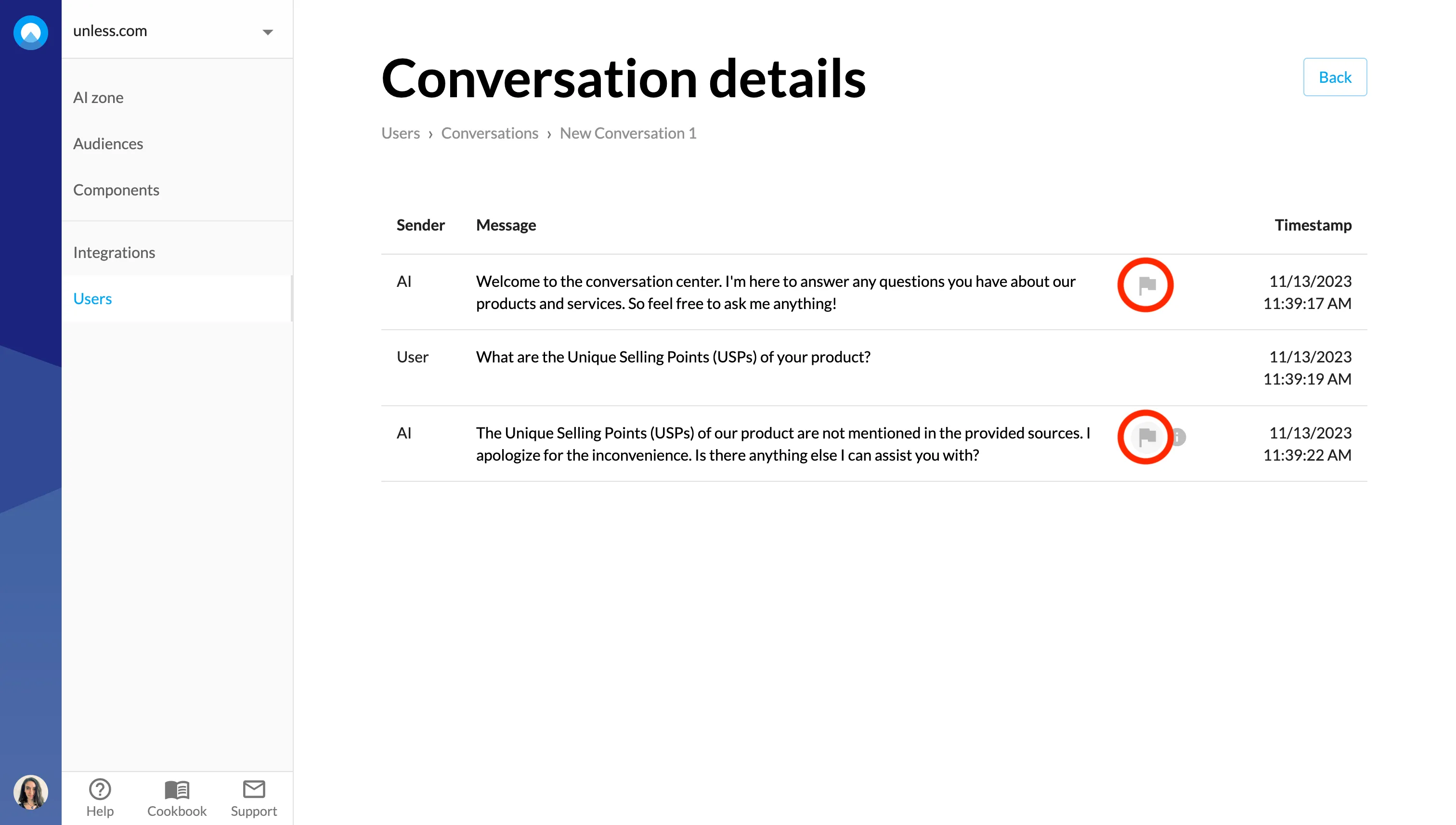 Flag a response in conversation details